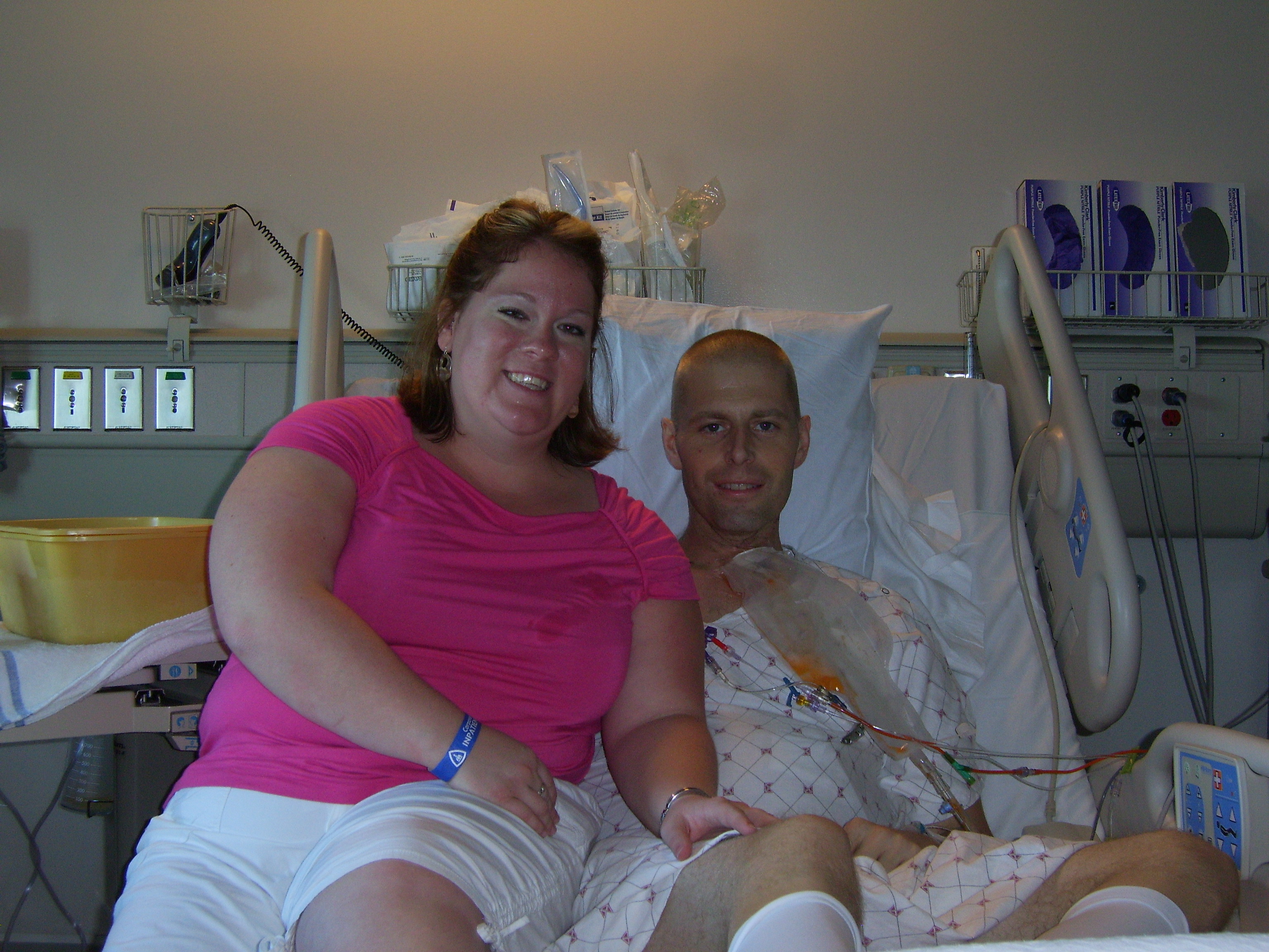 Trying to get cozy on a hospital bed is not easy.  And yes, I spilled something on myself yet again.  I'm such a klutz!